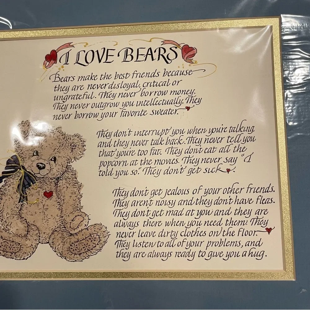 I love bears 🐻 hand made calligraphy poem artwork original drawing. Cottagecore